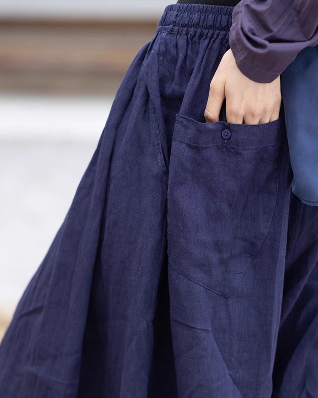 Linen Skirt Pants in Purplish Blue