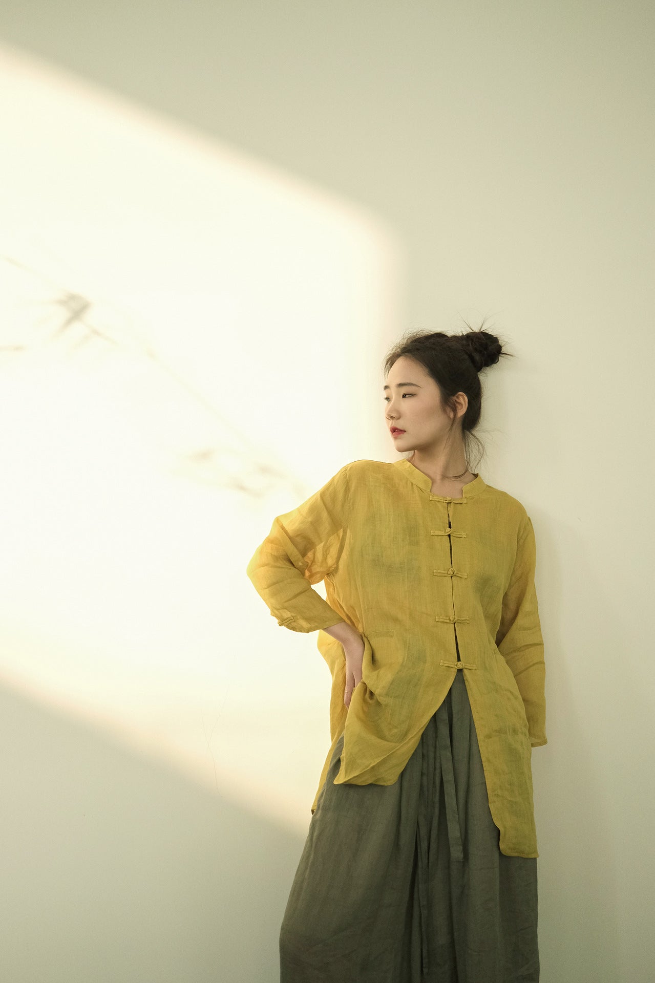 Chinese Button Cheongsam Top in Mustard Yellow