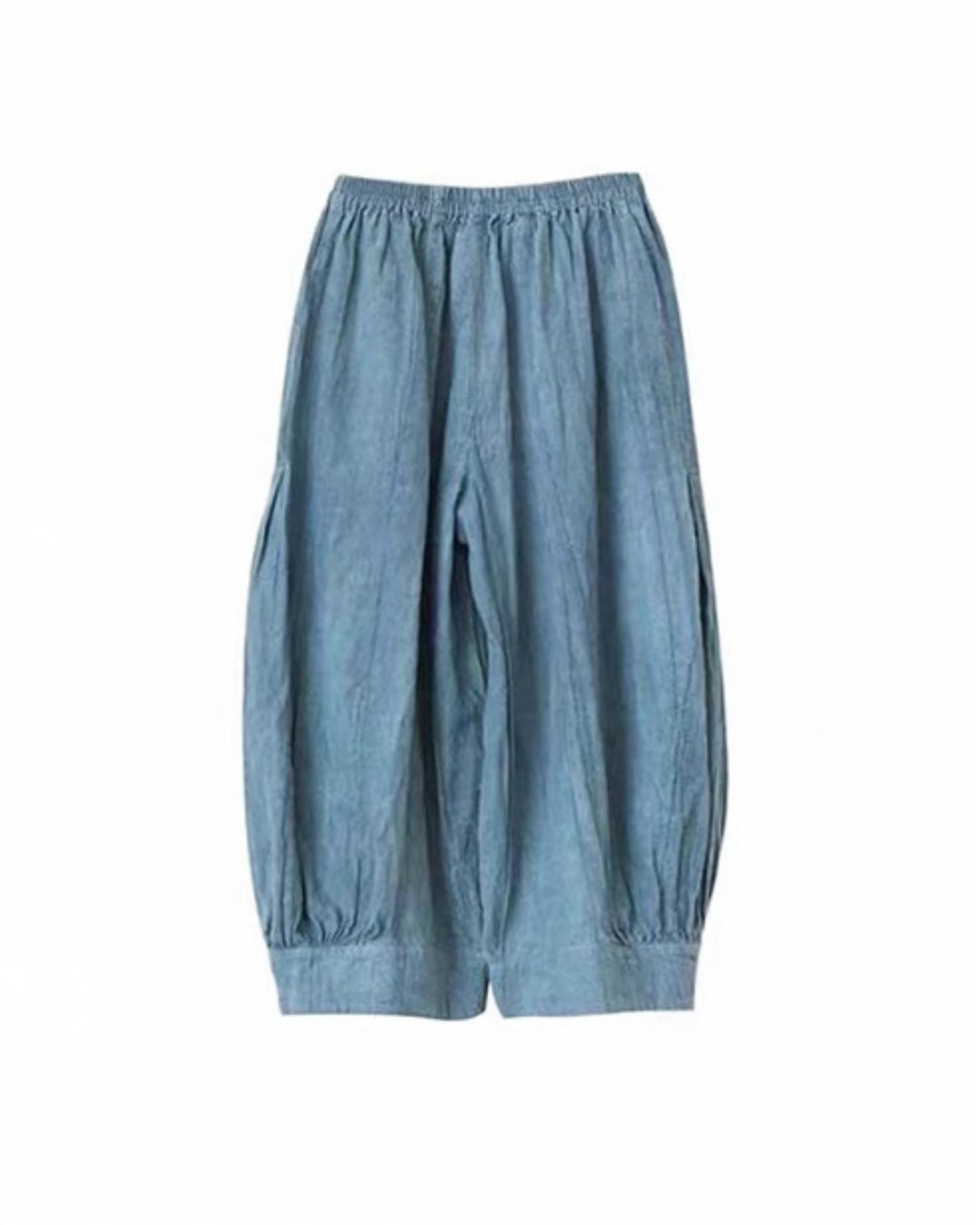 Cotton Linen Cropped Pants in Blue