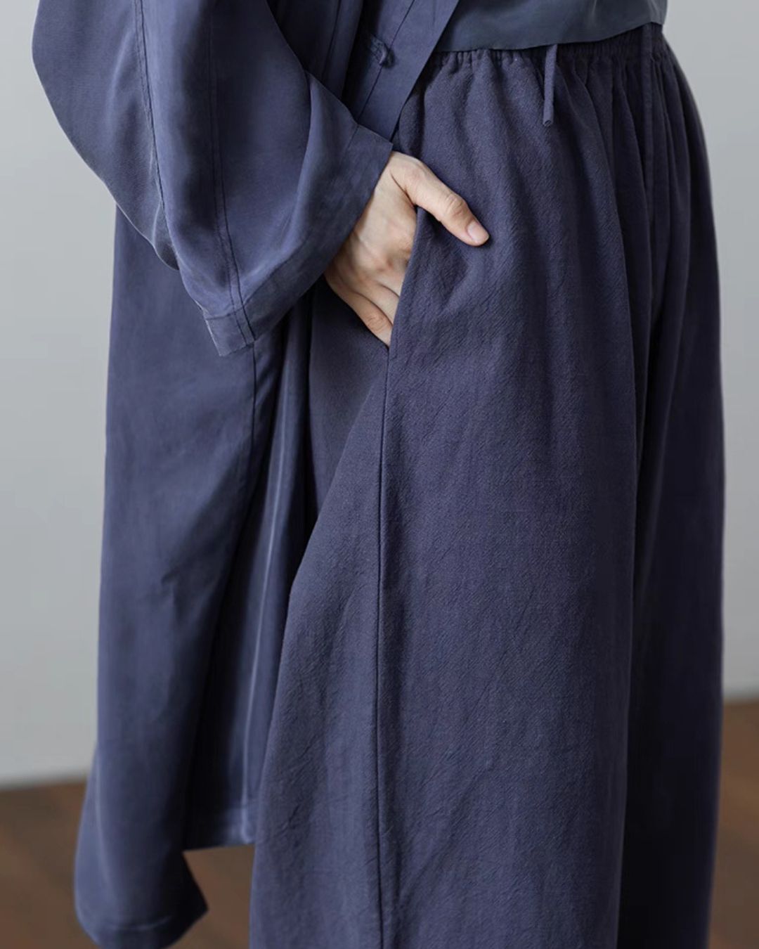 Cotton Linen Straight Cut Long Pants in Dark Blue