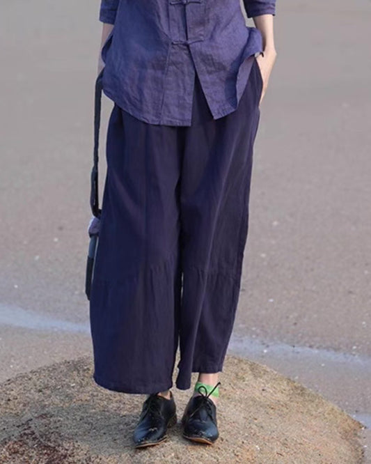 Cotton Linen Pants in Dark Blue