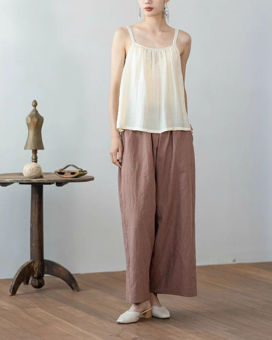 Linen Wide Leg Pants in Light Brown