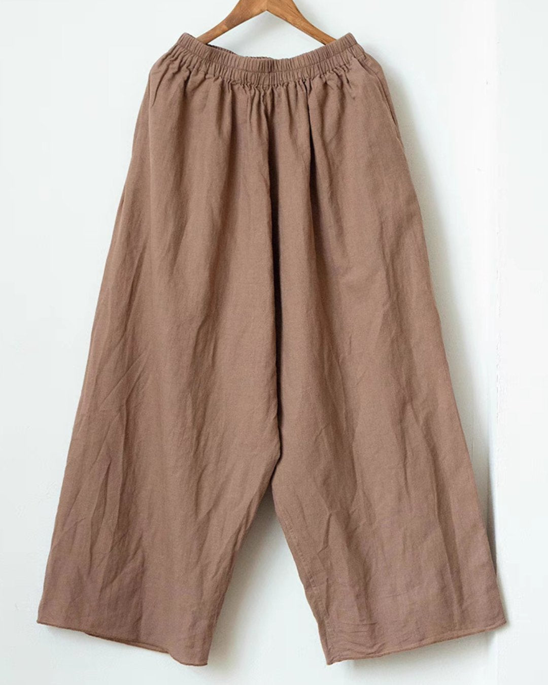 Linen Wide Leg Pants in Light Brown