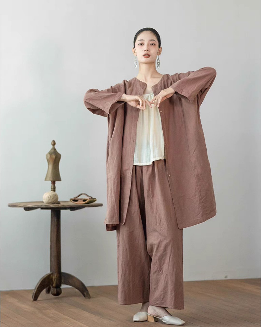 Linen Wide Leg Pants in Light Brown