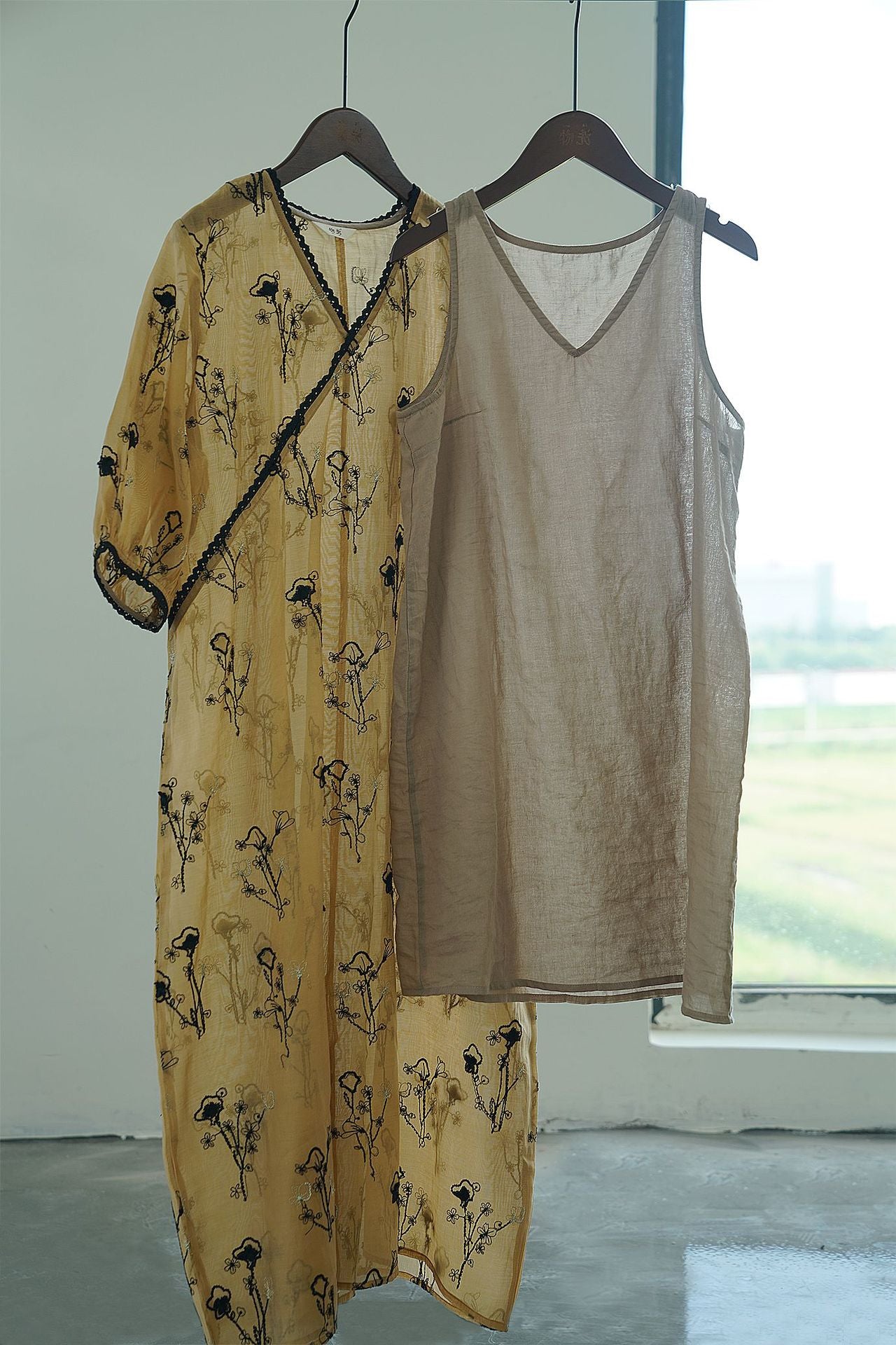 Embroidered Cheongsam Maxi Dress in Yellow