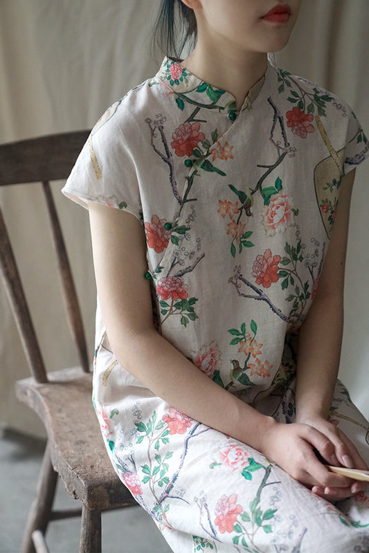 Floral Fan Cheongsam Qipao Dress