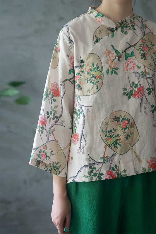 Floral Fan Cheongsam Top