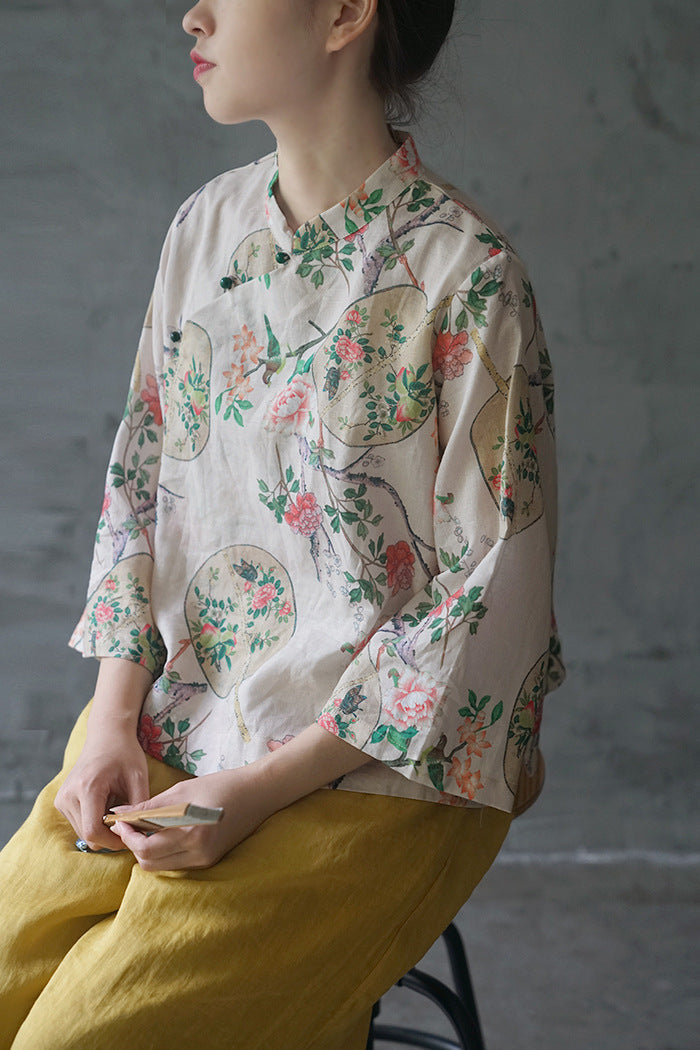 Floral Fan Cheongsam Top