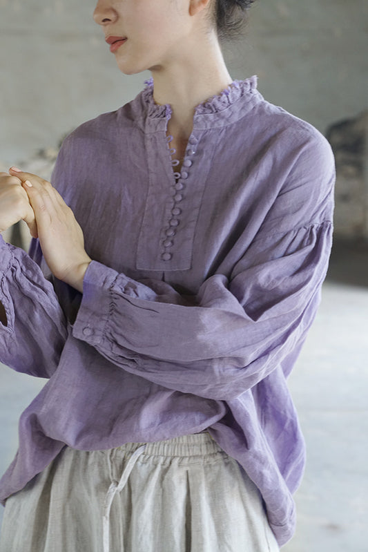 French Style Linen Top in Lavender