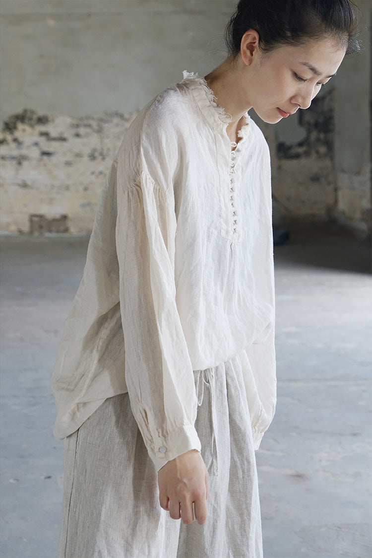 French Style Linen Top in White