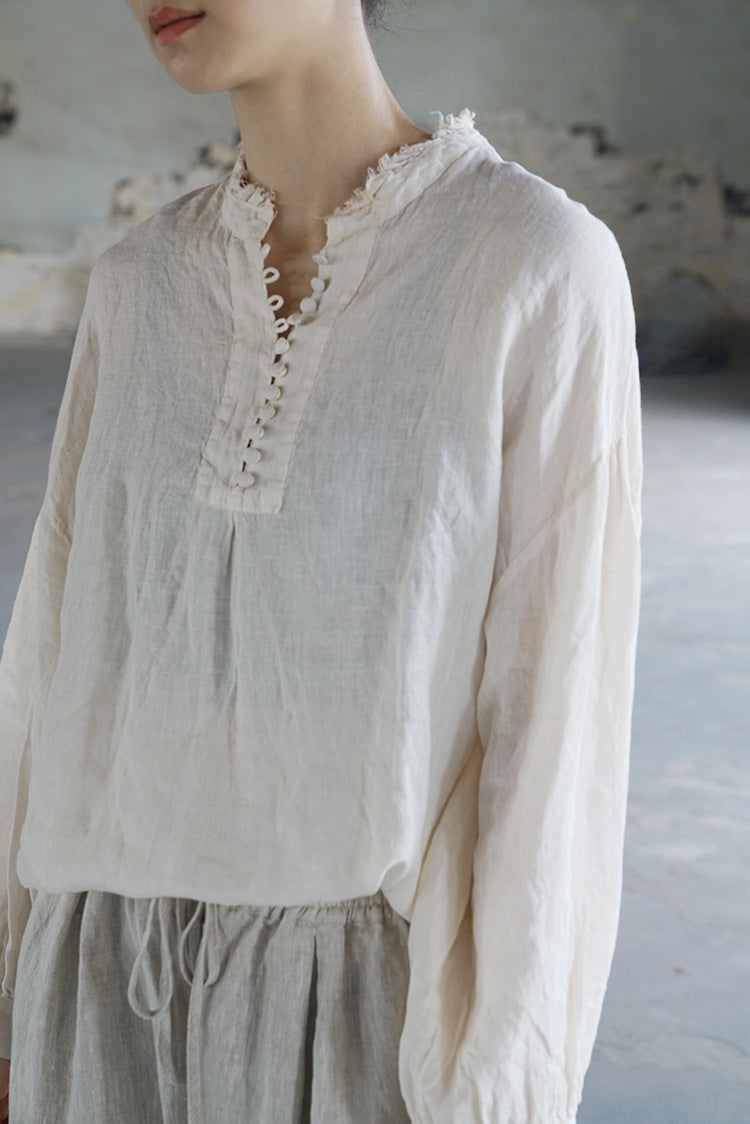 French Style Linen Top in White