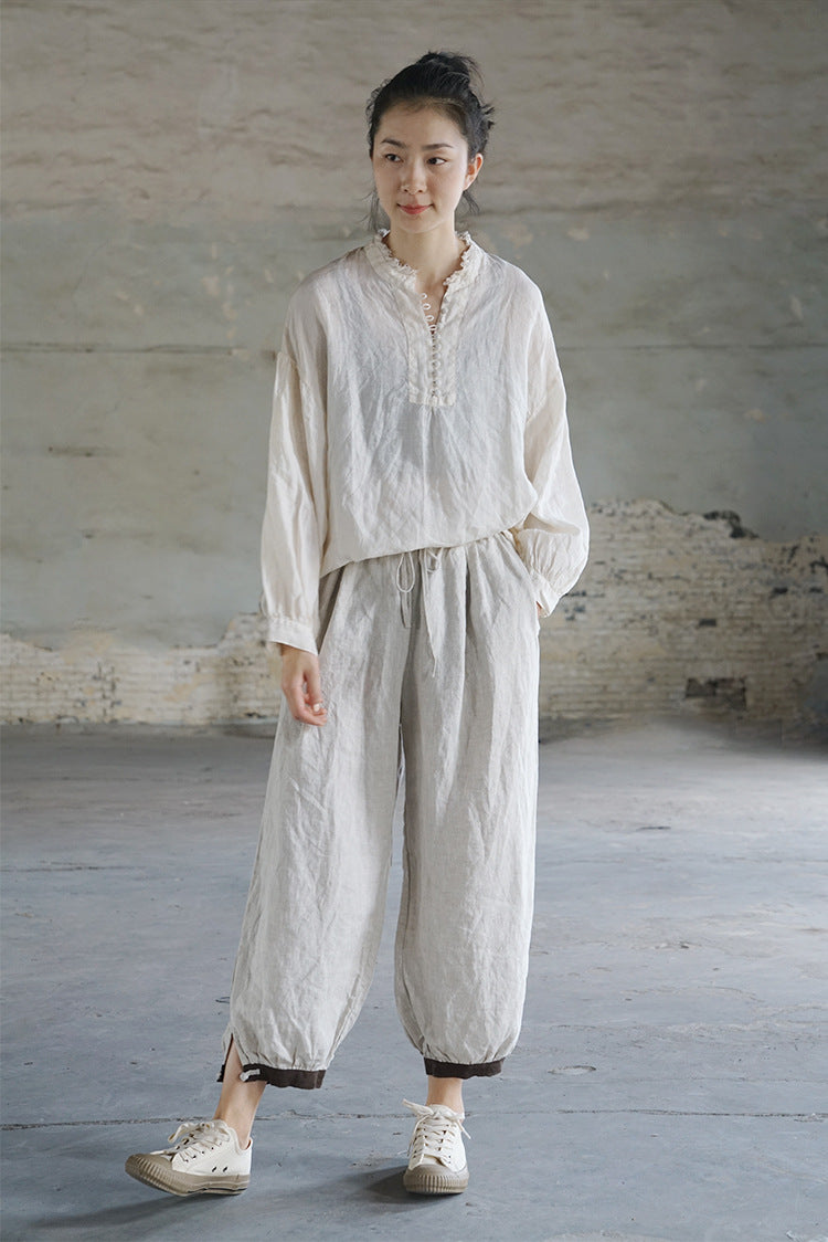 French Style Linen Top in White