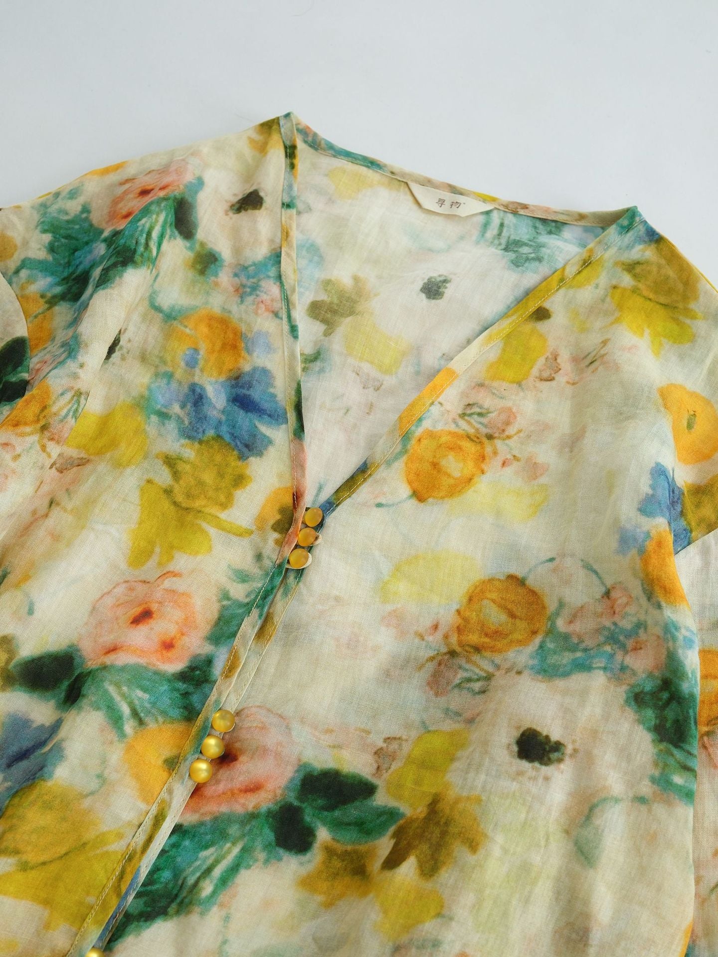 Impressionist Floral V-Neck Long Top