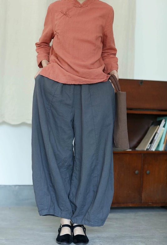 Linen Lantern Pants in Grey