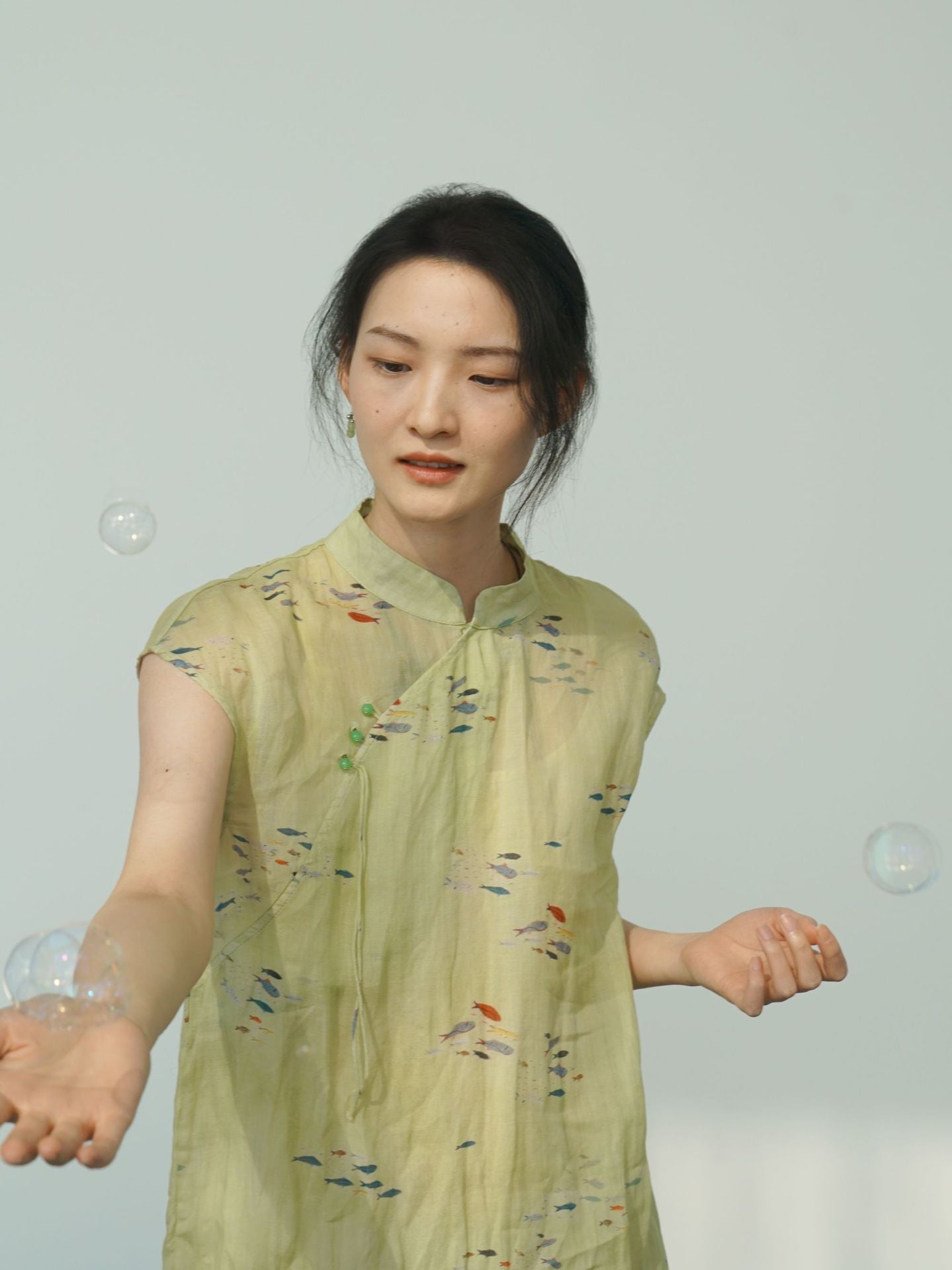 Little Fish Cheongsam Qipao Dress in Yellow