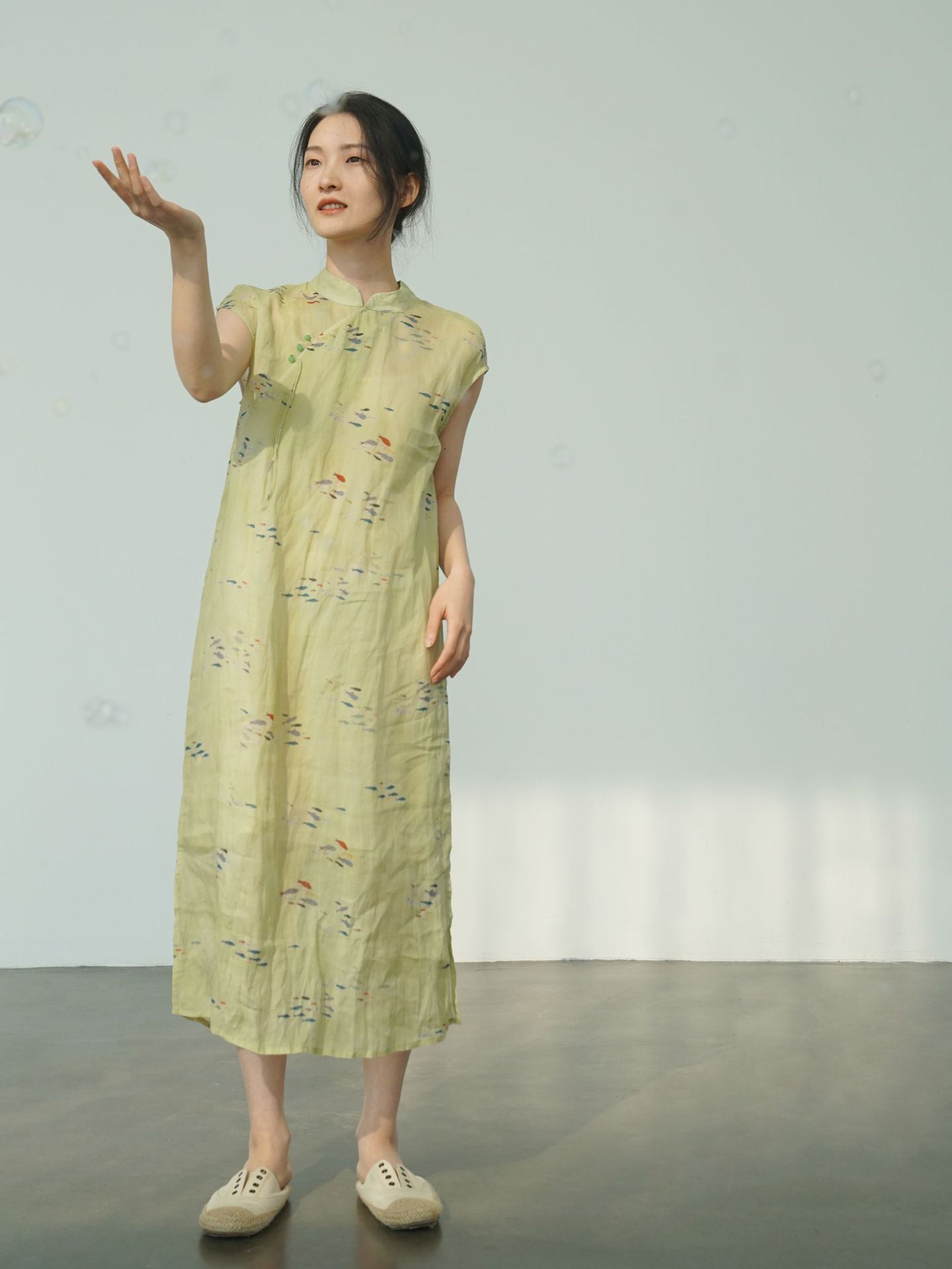 Little Fish Cheongsam Qipao Dress in Yellow