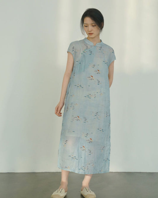 Little Fish Cheongsam Qipao Dress in Blue