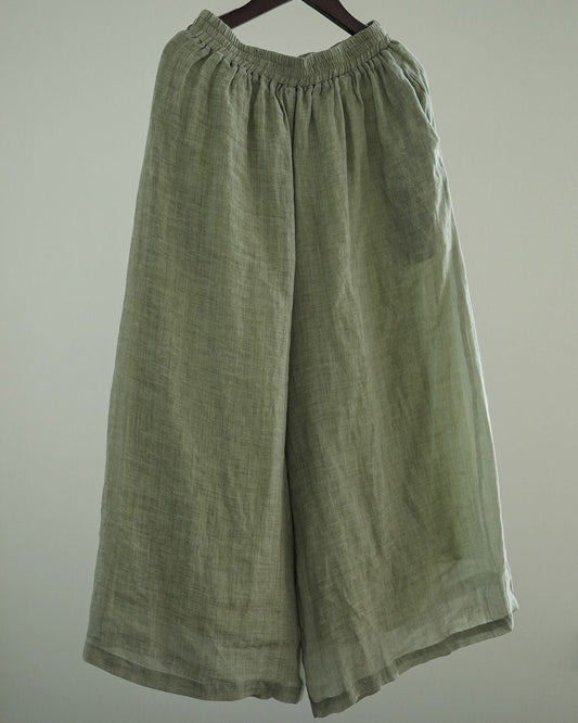 Ramie Skirt Pants in Green