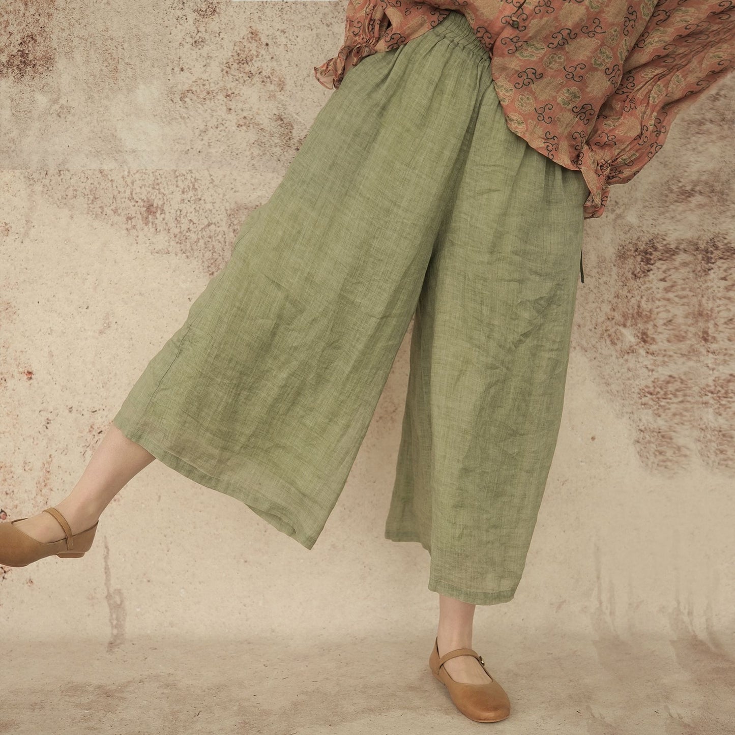 Ramie Skirt Pants in Green