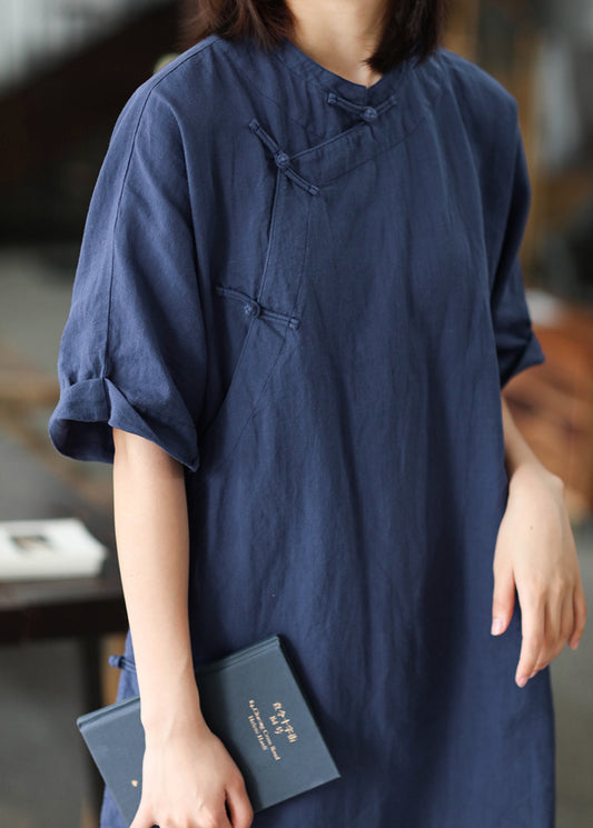 Simple Cheongsam Long Shirt in Blue