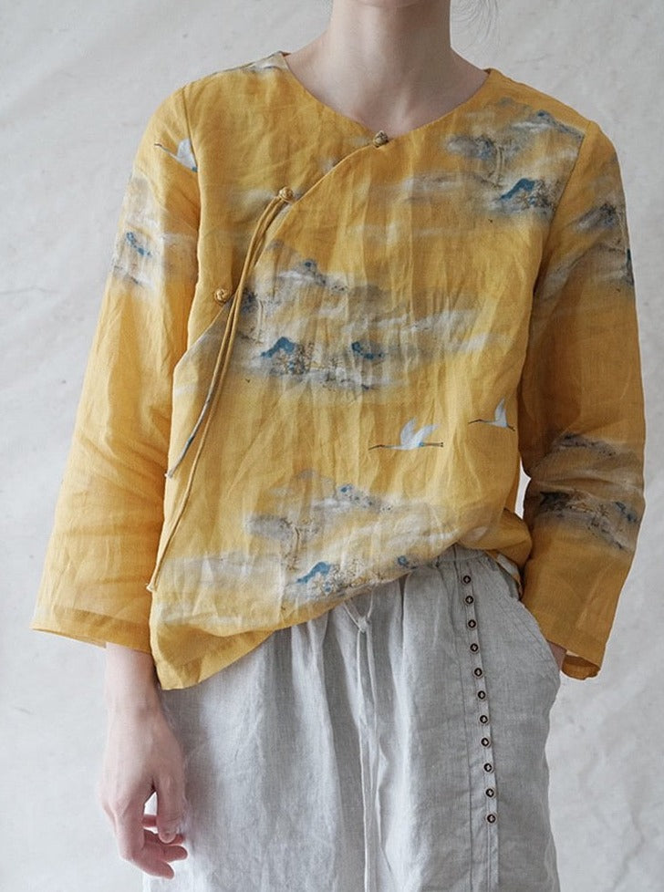 Yellow Crane Cheongsam Top