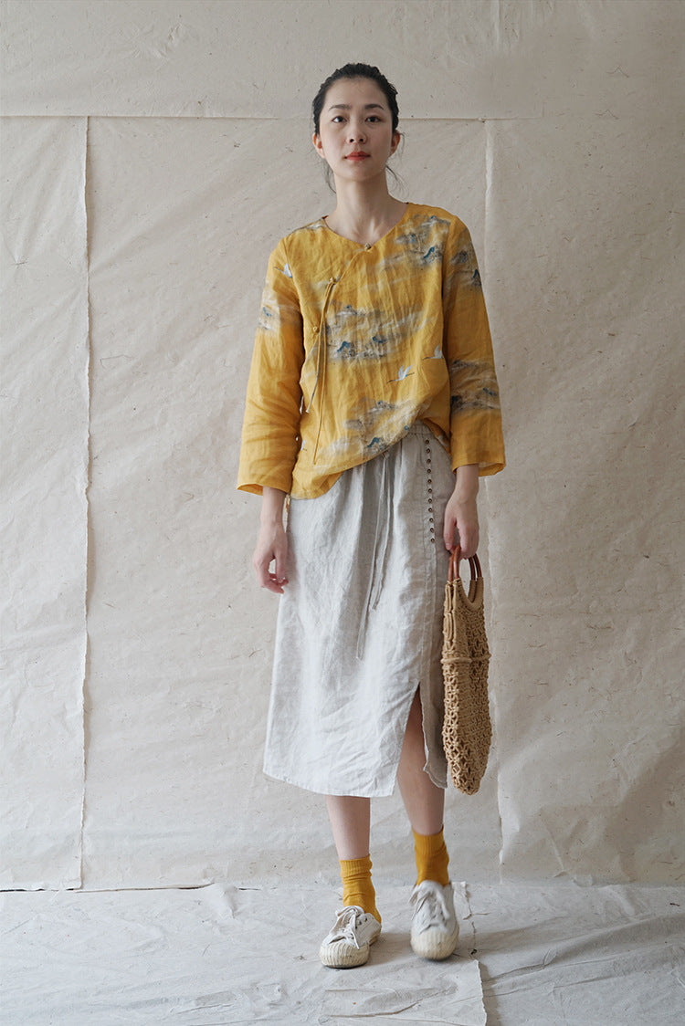 Yellow Crane Cheongsam Top